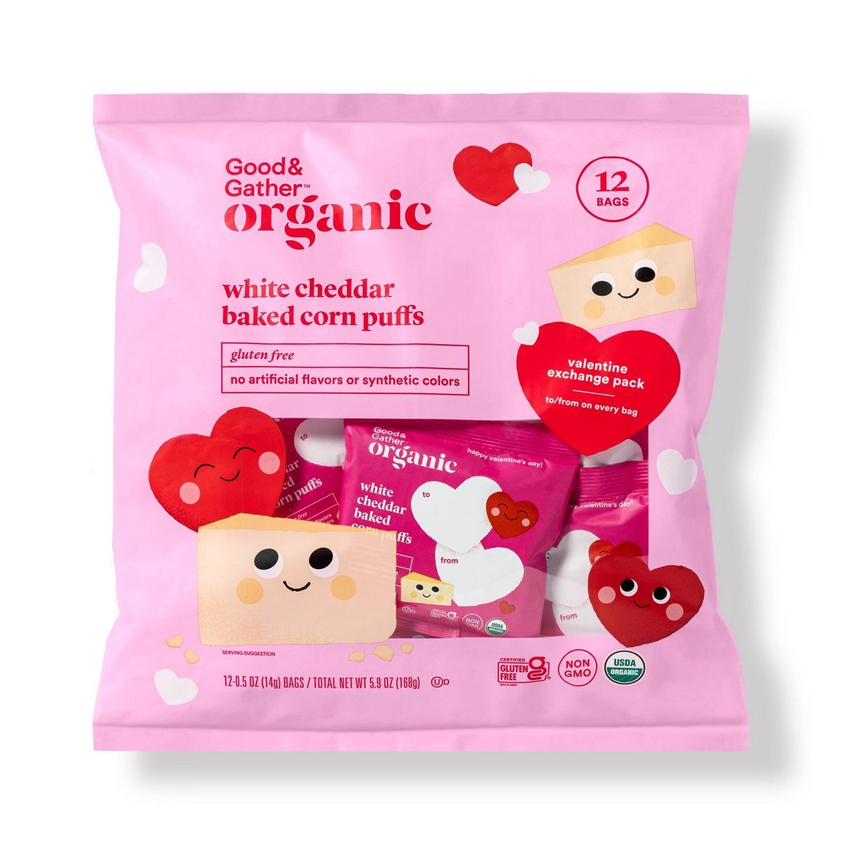 Valentine's Organic White Cheddar Baked Corn Puffs - 6oz/12ct - Good & Gather™ | Target