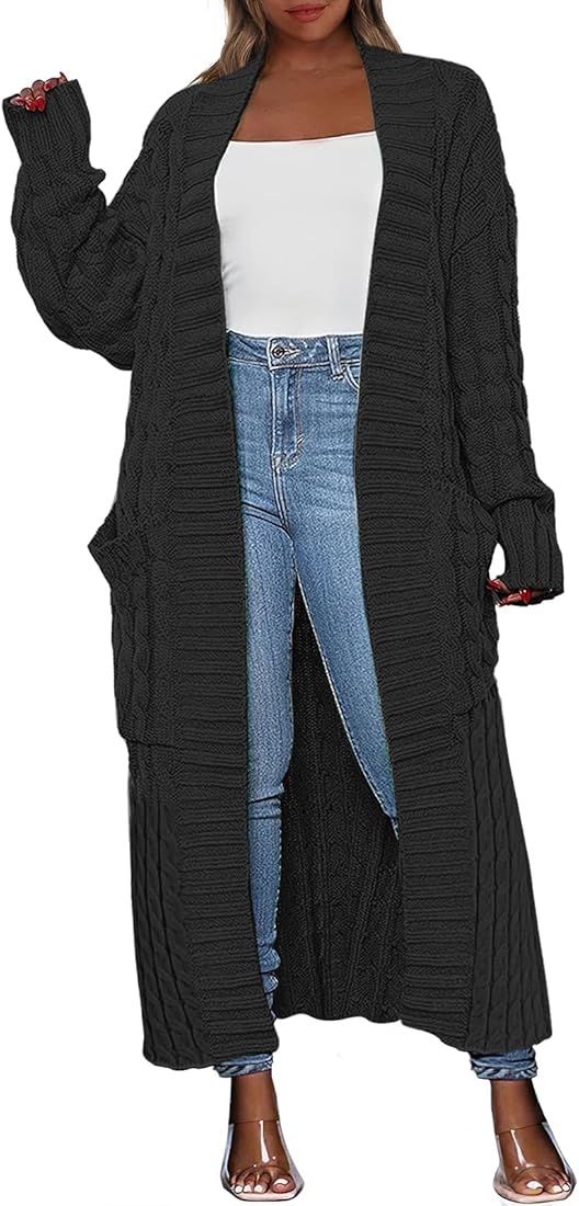 ANRABESS Womens Long Cardigan Sweater Long Sleeve Open Front Knit Maxi Duster Outwear 2023 Trendy... | Amazon (US)