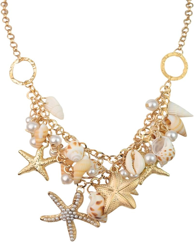 HETICA Shell Charm Necklace for Women Conch Starfish Shell Beach Necklace Fashion Women Summer Oc... | Amazon (US)