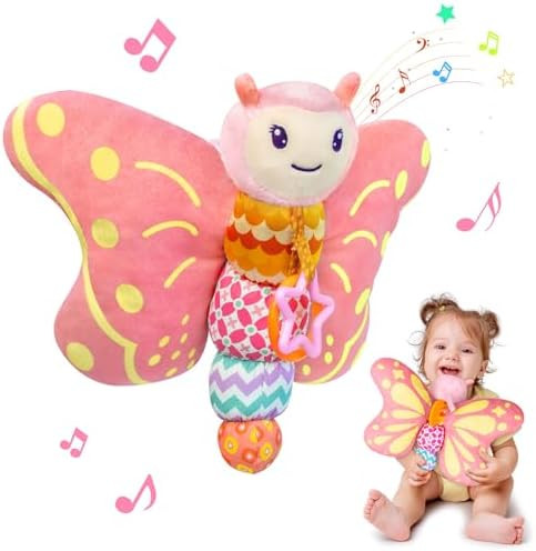 Baby Toys 0-6 Months,Infant Musical Sensory Stuffed Animal with Squeaker,Rattle,Crinkle Wings,Tee... | Amazon (US)