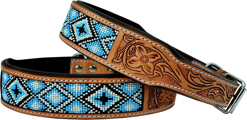 Leather Dog Collar Western Style Heavy Duty Hand Tooled Adjustable Beaded and Padded Soft for Pup... | Amazon (US)