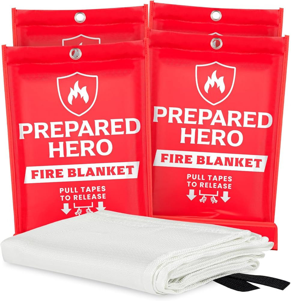 Prepared Hero Emergency Fire Blanket - 4 Pack - Fire Suppression Blanket for Kitchen, 40” x 40... | Amazon (US)