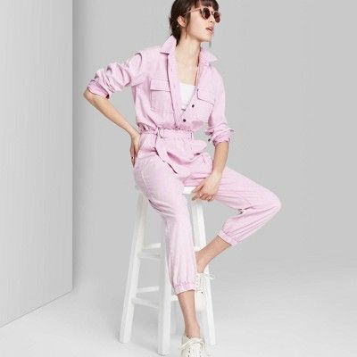 Women's Long Sleeve Collared Neck Belted Utility Jumpsuit - Wild Fable™ Lavender | Target