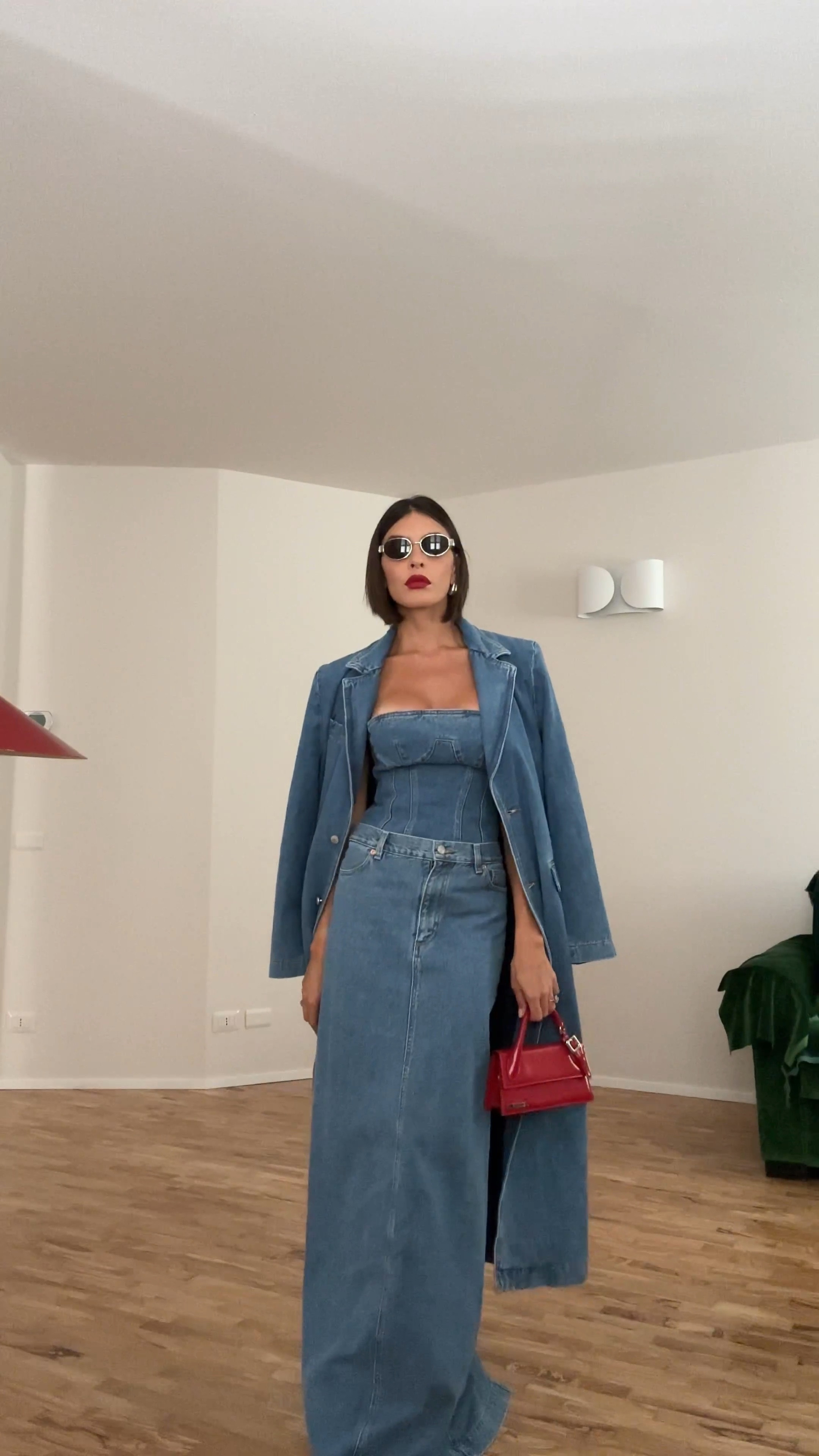 Total denim look MAGDA BUTRYM ❤️ 

outfit inspiration, autumn style,
autumn fashion, Mytheresa, Blazer in denim, bustier di jeans, gonna lunga di jeans, capotto di jeans, Jacquemus, Borsa a spalla Le Chiquito Long in vernice, Italia.

#LTKSeasonal #LTKstyletip #LTKeurope