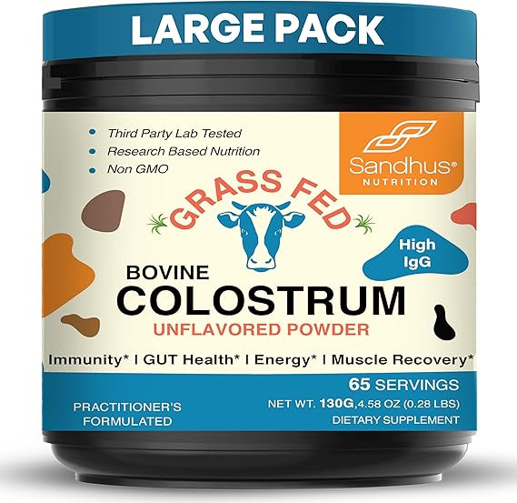 Sandhu's Grass Fed Bovine Colostrum Powder for Humans, Adults | 65 Servings (Pack of 1) Cows Supp... | Amazon (US)