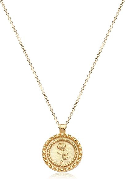 Fettero Rose Necklace for Women Gold Flower Pendant Dainty Chain 14K Gold Plated Minimalist Simpl... | Amazon (US)