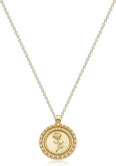 Fettero Rose Necklace for Women Gold Flower Pendant Dainty Chain 14K Gold Plated Minimalist Simpl... | Amazon (US)