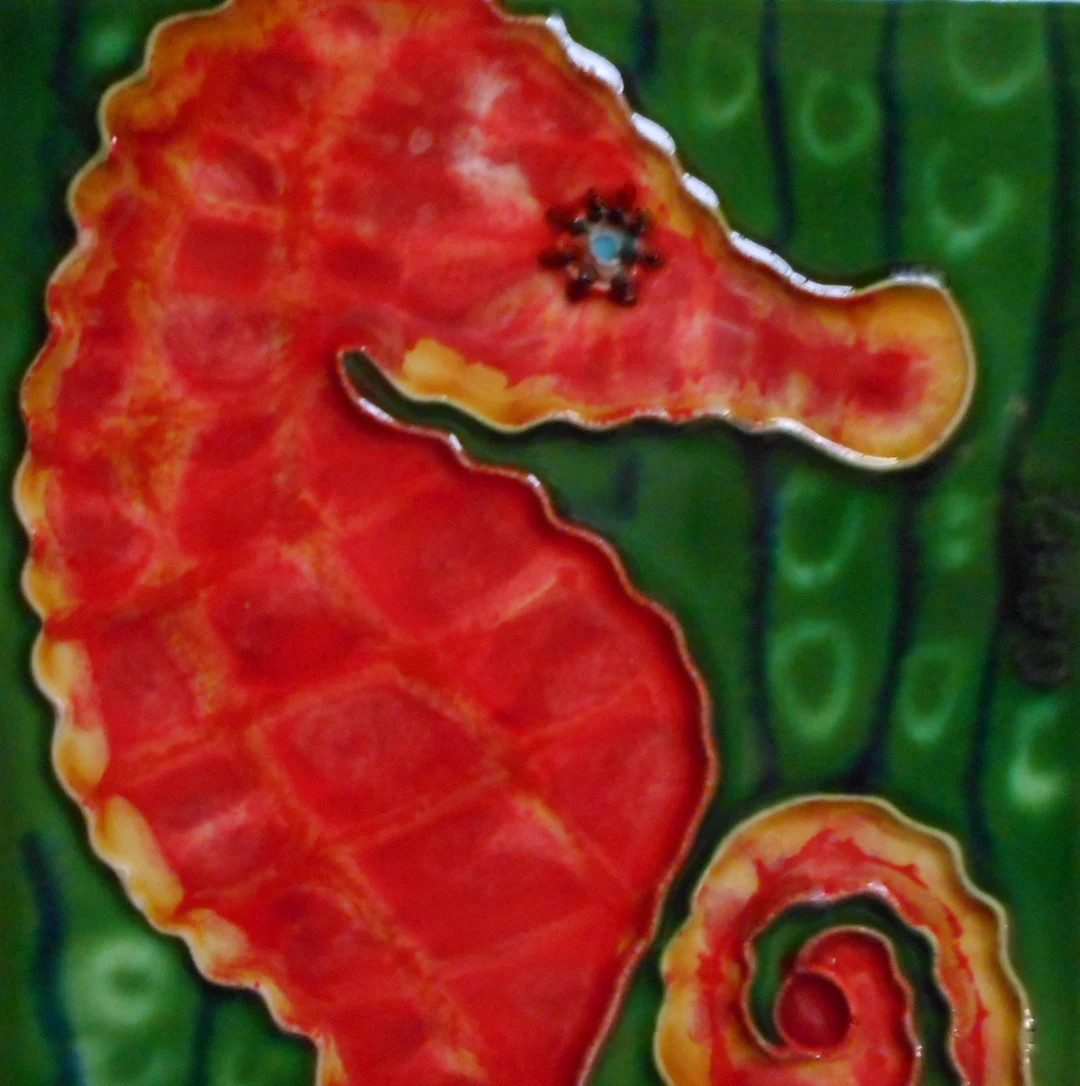 Seahorse hand painted ceramic art tile 6x6 inches with easel back | Etsy (Global)