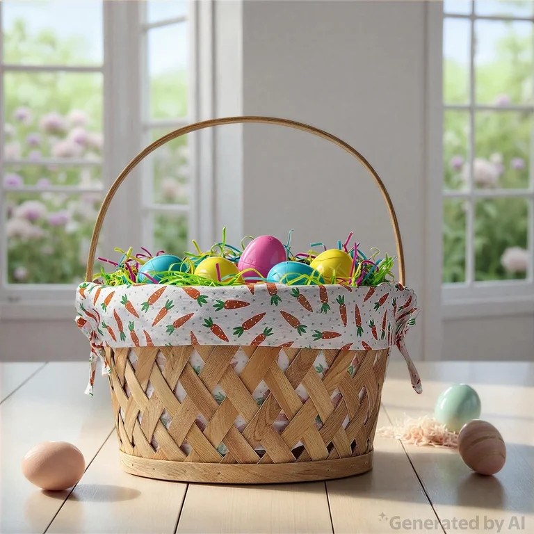 Round Woodchip Basket with Carrots Liner, Natural Beige, 13" x 7.5", Easter by Way To Celebrate | Walmart (US)