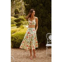 ASTR the Label | Myria Floral Linen A-Line Midi Skirt in Yellow pink floral | Size M | ASTR The Label (US)