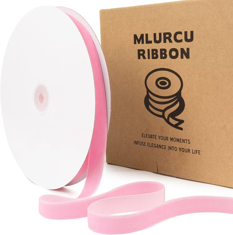 Pink Velvet Ribbon 5/8 Inch 25 Yards Light Pink Velvet Ribbon Thin Pink Velvet Ribbon for Christm... | Amazon (US)