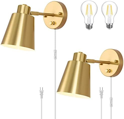 VATONI Plug in Wall Sconces, Dimmable Wall Sconces Adjustable Angle Wall Lights with Plug in Cord... | Amazon (US)