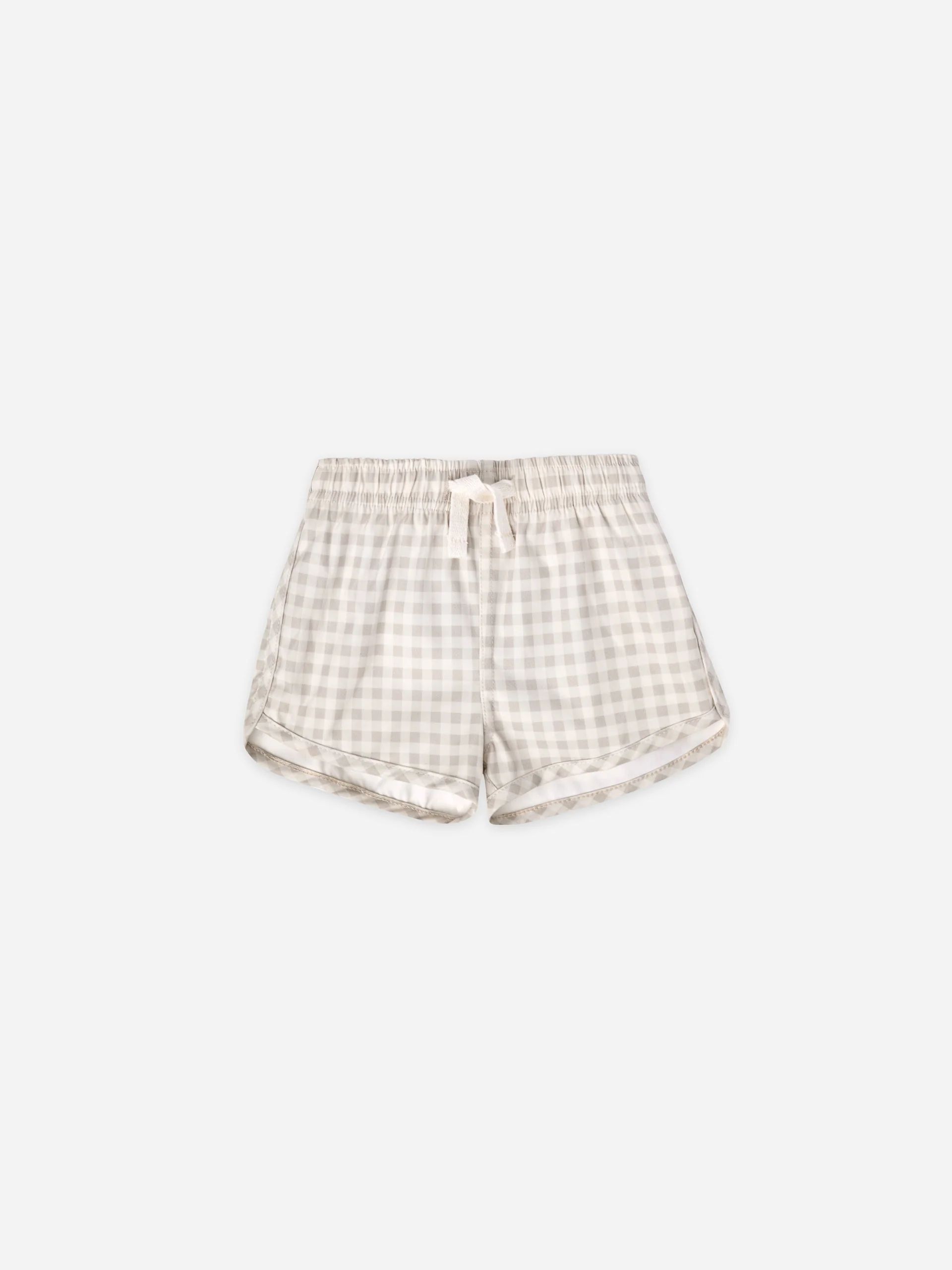 boys swim shorts | silver gingham | Quincy Mae