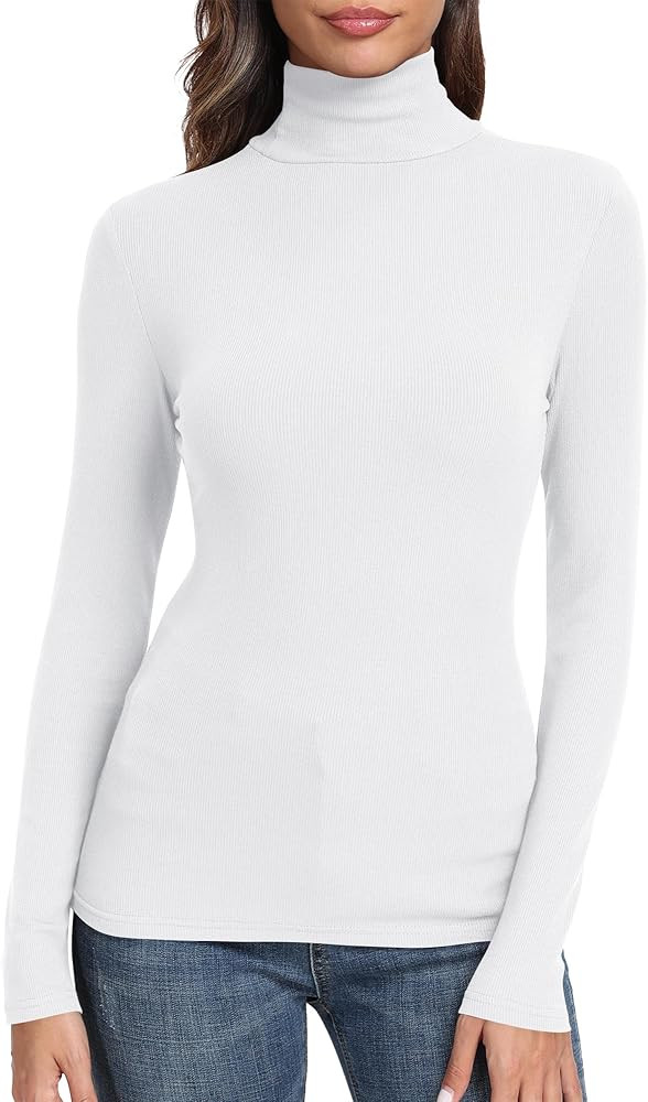 GEMBERA Womens Long Sleeve Turtle Neck Basic Slim Fitted Ribbed Knit Tops Thermal Shirts | Amazon (US)