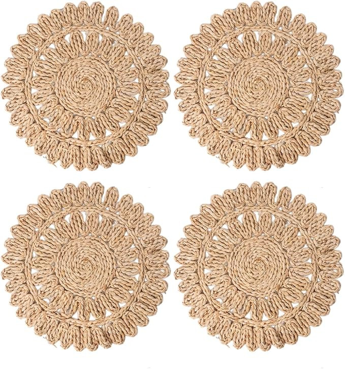 13.8" Round Corn Husk Placemats | Boho Woven Rattan Table Mats | Natural Spring Farmhouse Plate C... | Amazon (US)