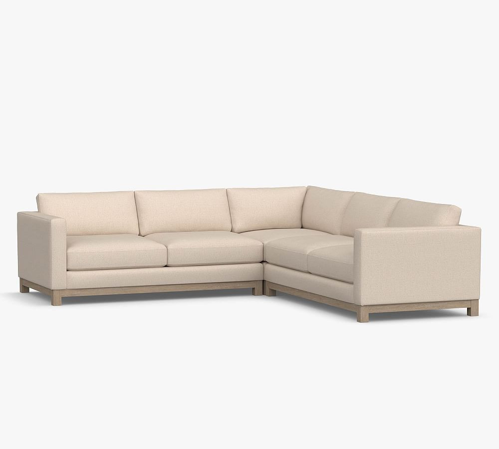 Jake Upholstered 3-Piece Sectional With Seadrift Wood Base | Pottery Barn (US)