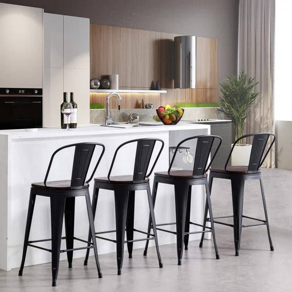 Burney Solid Wood Counter & Bar Stool (Set of 4) | Wayfair North America