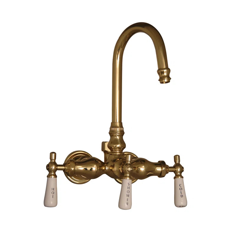 3 Handle Wall Mounted Clawfoot Tub Faucet with Diverter | Wayfair North America