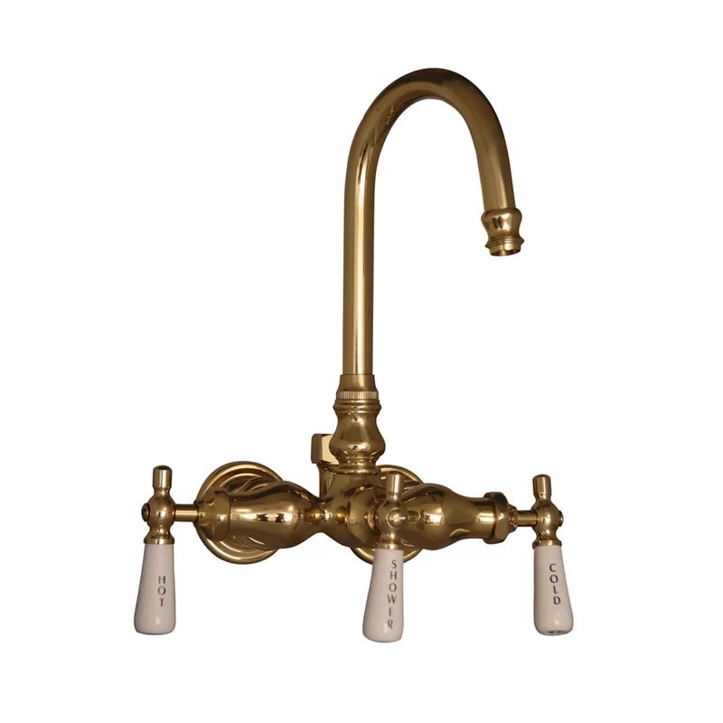 3 Handle Wall Mounted Clawfoot Tub Faucet with Diverter | Wayfair North America