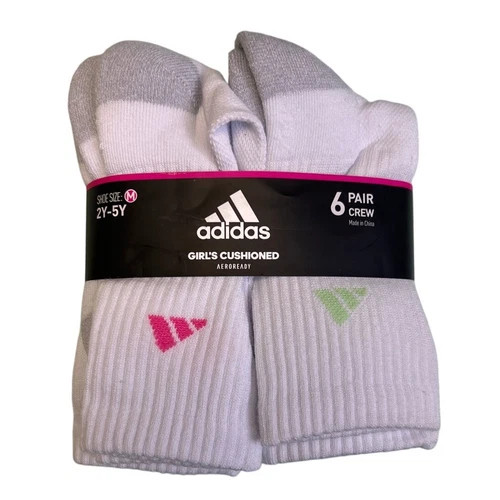 Adidas Girl's Cushioned Aeroready Crew Socks 6 Pack Size M 2Y-5Y White/Grey | eBay US