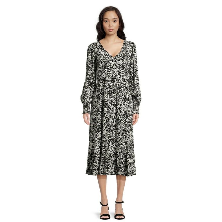 Time and Tru Women’s Faux Wrap Midi Dress, Sizes XS-XXXL | Walmart (US)