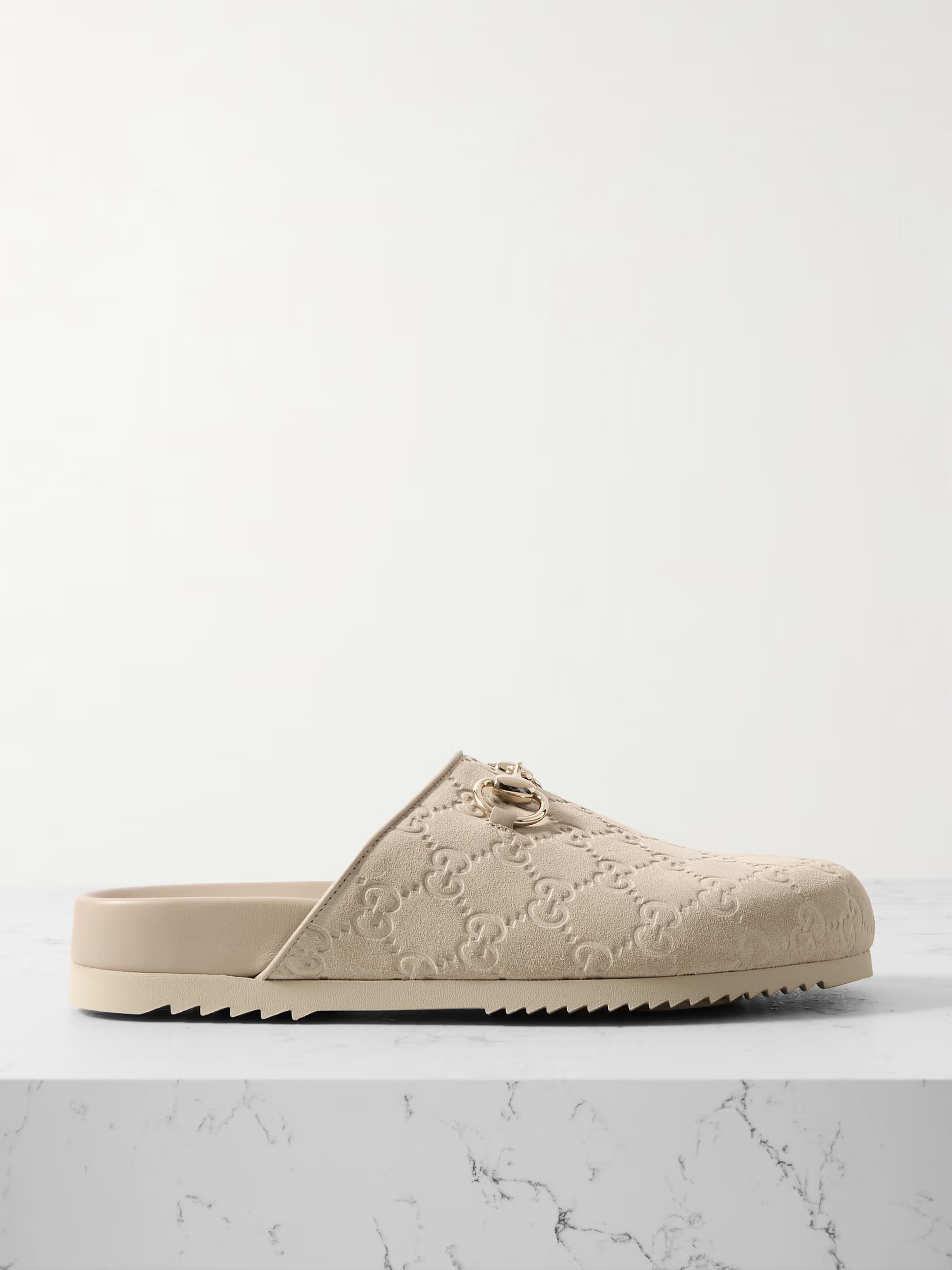 Sol horsebit-detailed debossed leather-trimmed suede slippers | NET-A-PORTER (US)