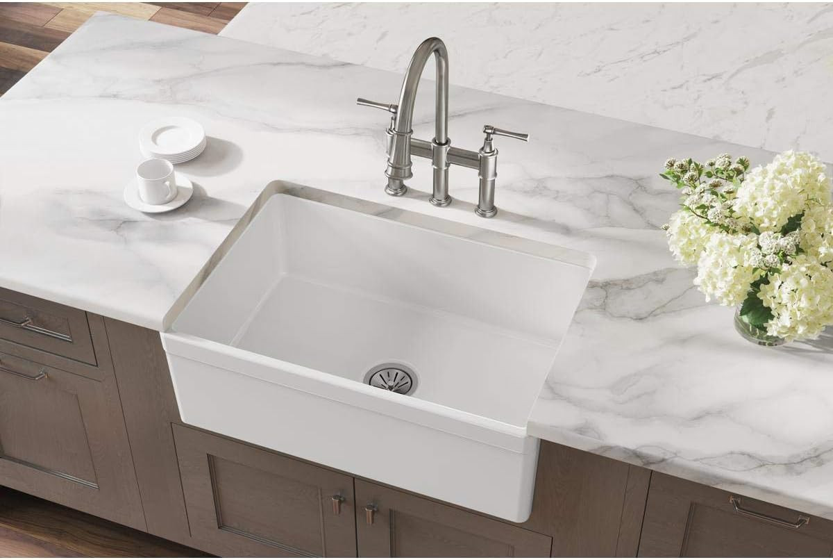 Elkay Fireclay SWUF28179WH Single Bowl Farmhouse Sink , White , 30 Inch | Amazon (US)