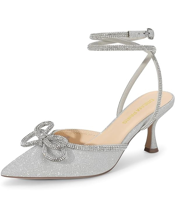 DREAM PAIRS Kitten Heels Rhinestone Bow Ankle Strap Stiletto Pointed Closed Toe Heels for Women P... | Amazon (US)