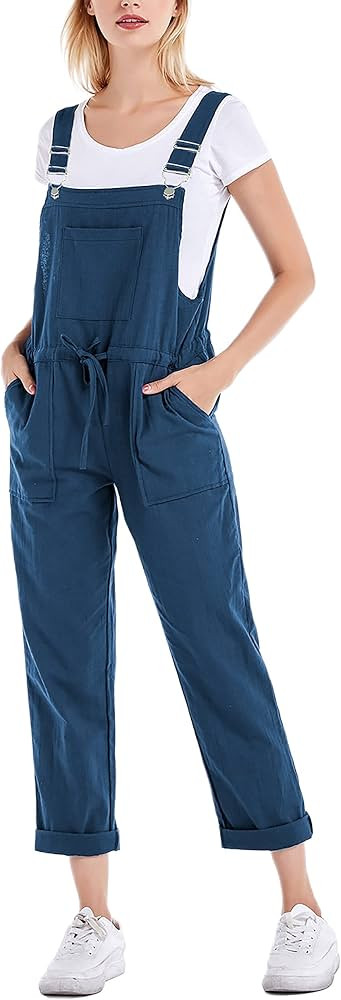 Tanming Black Overalls for Women Adjustable Strap Drawstring Cotton Linen Jumpsuits | Amazon (US)