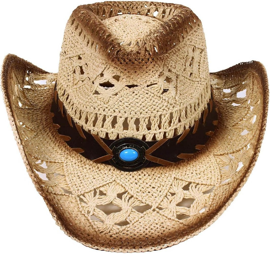 Cowboy Hat Men Structured Curved Brim Straw Cowboy Hat,Beige 1 | Amazon (US)