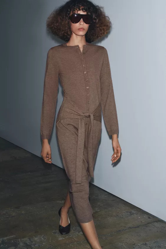 KNIT MIDI DRESS WITH BELT | Zara UK