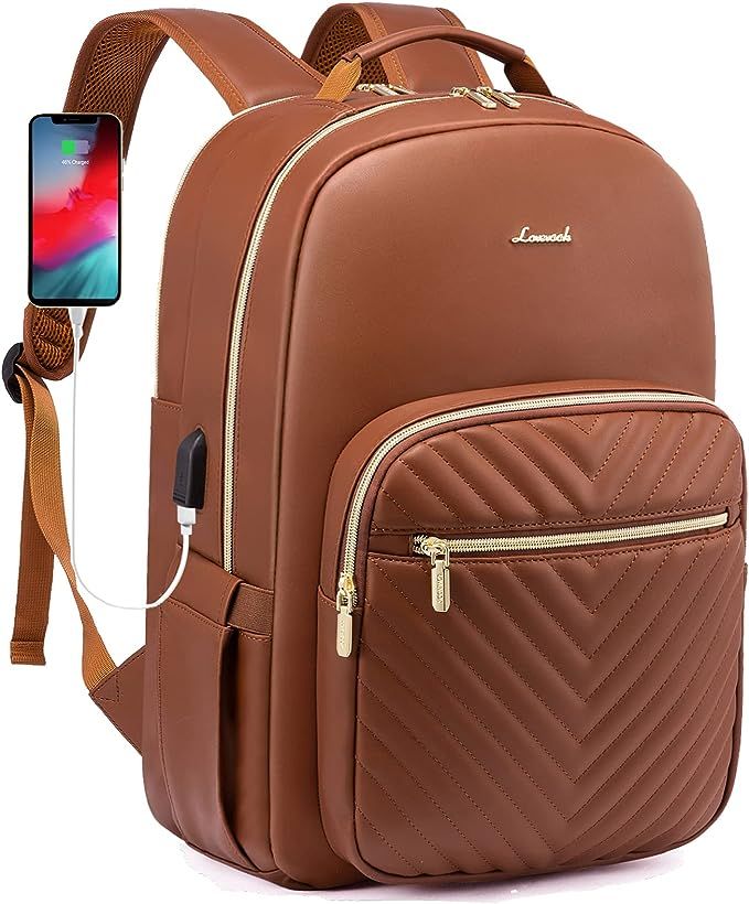 LOVEVOOK Laptop Backpack for Women, Faux Leather Business Work Backpack Purse, Vintage Travel Bac... | Amazon (US)