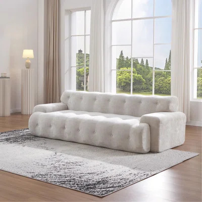88 In.Cloud 3 Seater Chenille Sofa With Button Tufted Comfy Upholstered Couch,Silver Lining | Wayfair North America
