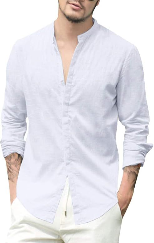 Makkrom Mens Long Sleeve Shirts Linen Button Down Beach Yoga Casual Summer Shirts | Amazon (US)