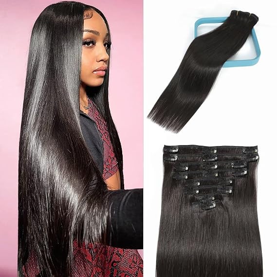 LORIEN Clip in Hair Extensions Real Human Hair, 18 Inch 100g/3.6oz, 1B Natural Black, Clip in 100... | Amazon (US)