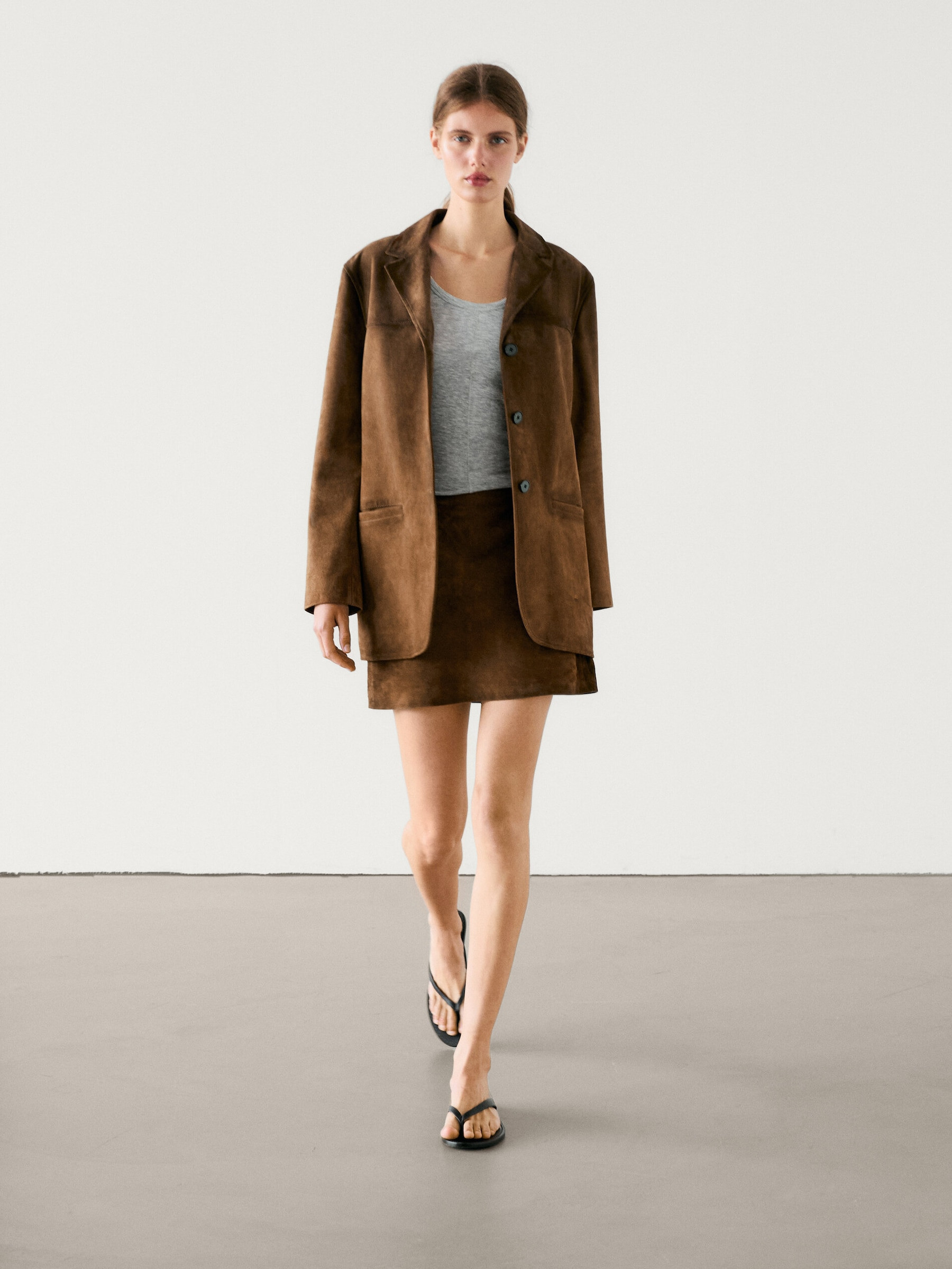 Suede Leather Blazer | Massimo Dutti US