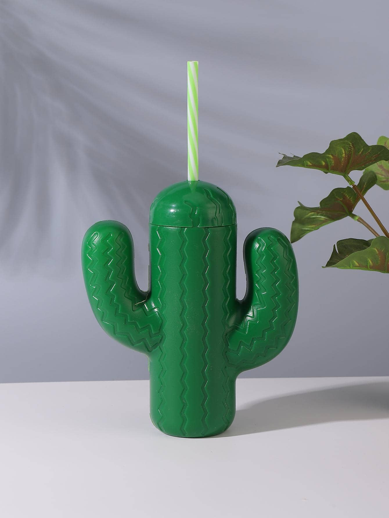 1pc Creative Cactus Shaped Tumbler With Straw, Plastic Green Water Bottle For Household | SHEIN