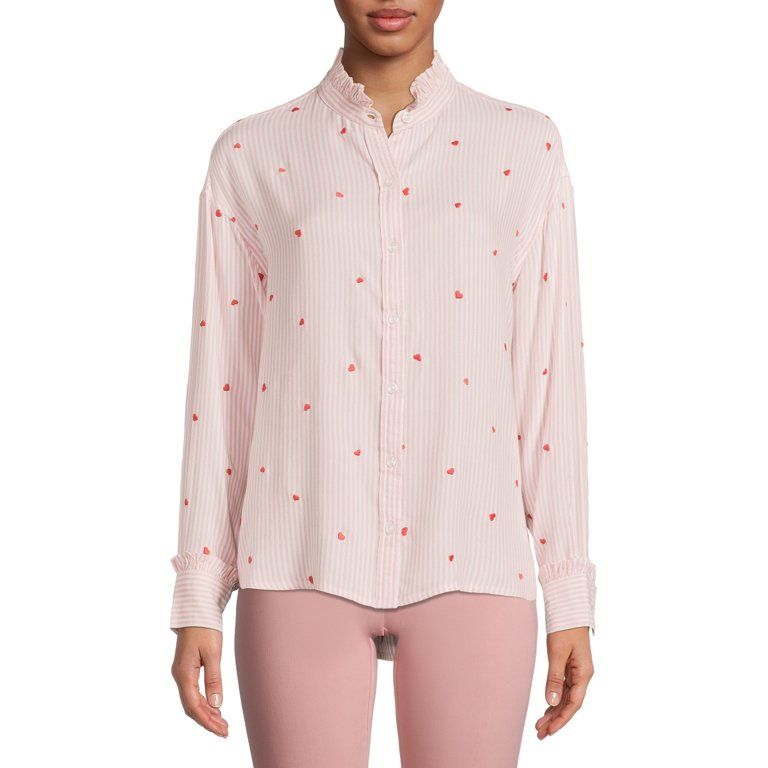 Time and Tru Women's Ruffle Collar Shirt - Walmart.com | Walmart (US)