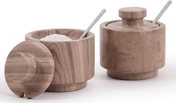 MARBLOUS KRAFTS Marble Salt Cellar with Lid and Spoon 3" Inch Natural Brown Salt and Pepper Dish,... | Amazon (US)