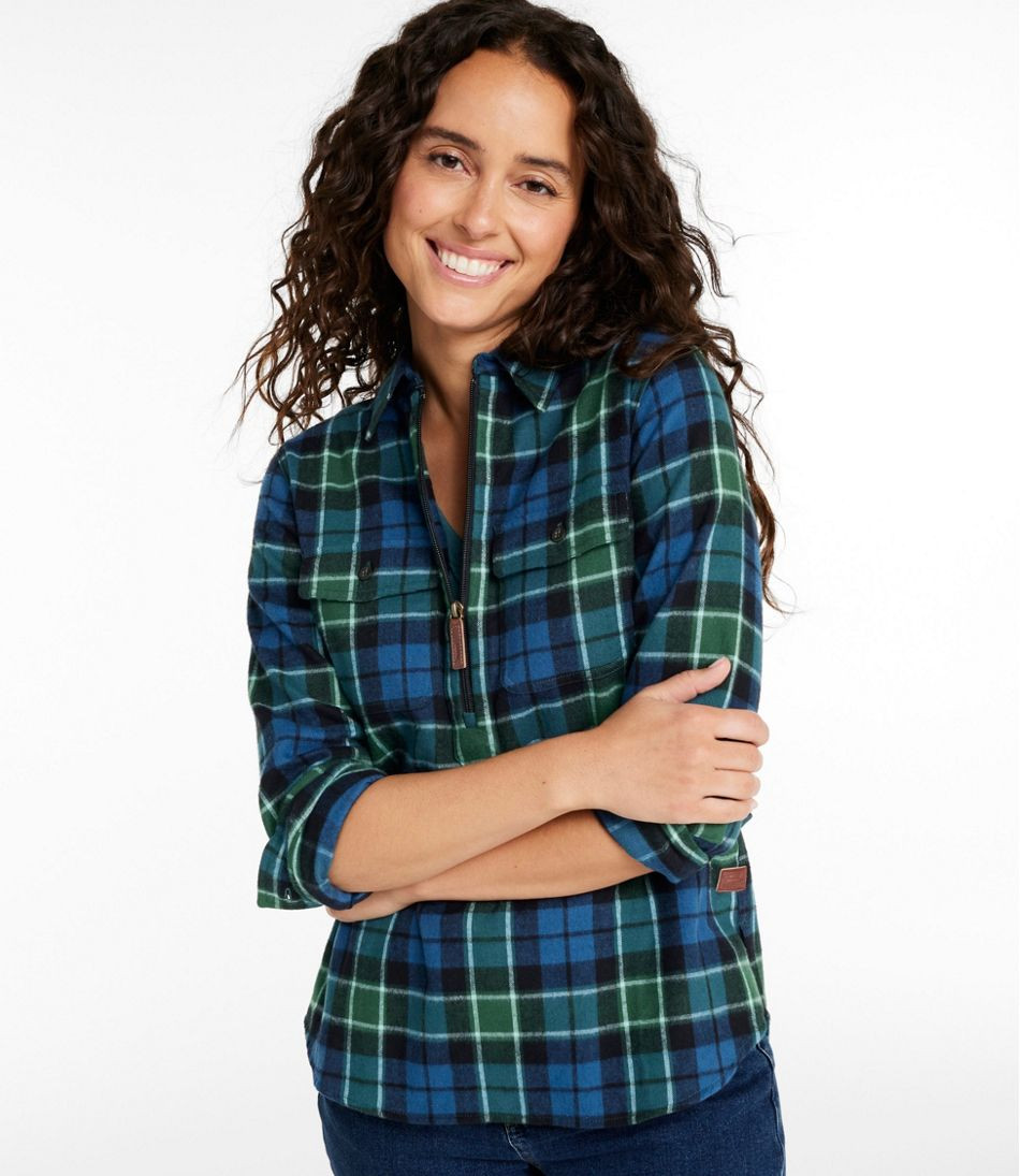 Women's Scotch Plaid Flannel Shirt, Quarter-Zip | L.L. Bean
