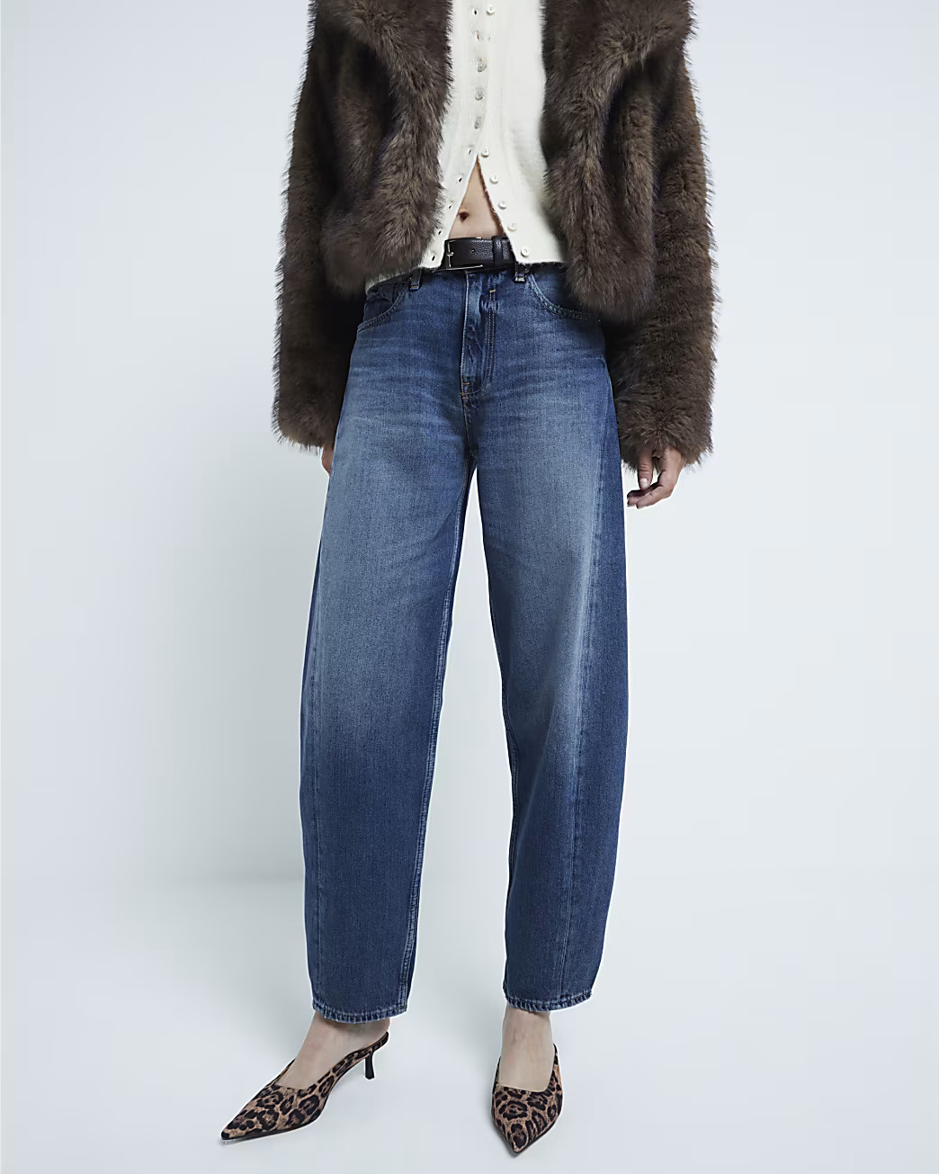 Blue Relaxed Straight Seamed Barrel Jeans | River Island (UK & IE)