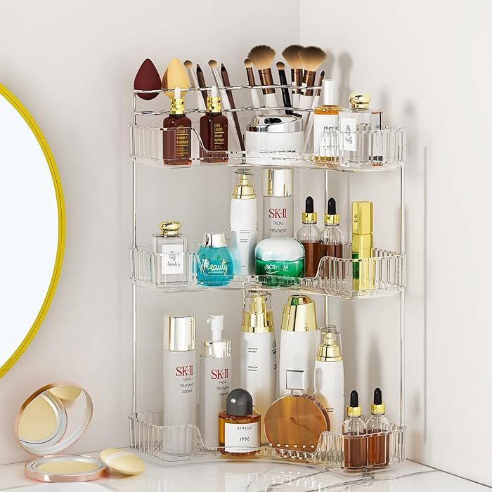 SUNZOS 3-Tier Corner Bathroom Counter Organizer, Bathroom Organizer Countertop with Makeup Brush ... | Amazon (US)