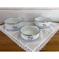 Rare Vintage Enamelware Nesting Mixing Bowls By Riva Designs in Tulips Graphics, Set Of 3, Circa 1970S | Etsy (US)