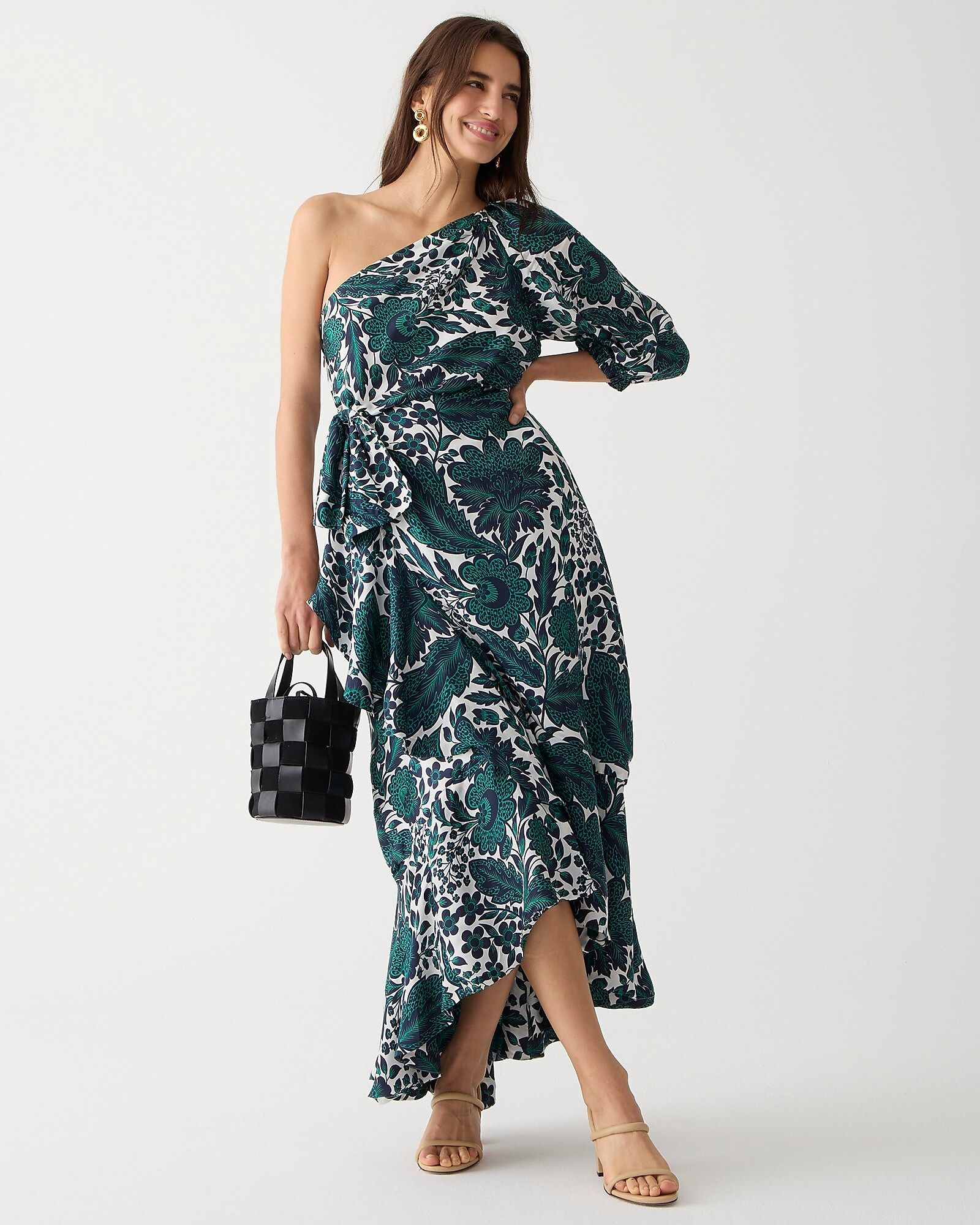 Collection one-shoulder ruffle-hem dress in emerald floral | J.Crew US