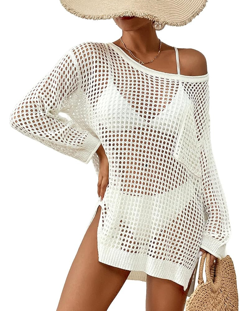 Bsubseach Crochet Cover Up for Swimwear Women Pool Swimsuit Coverup Long Sleeve Beach Knit Tops | Amazon (US)
