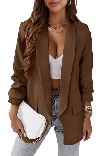 PRETTYGARDEN Women's 2025 Spring Fall Blazer Jackets Casual Long Sleeve Open Front Work Office Blazers (Coffee,XX-Large) | Amazon (US)
