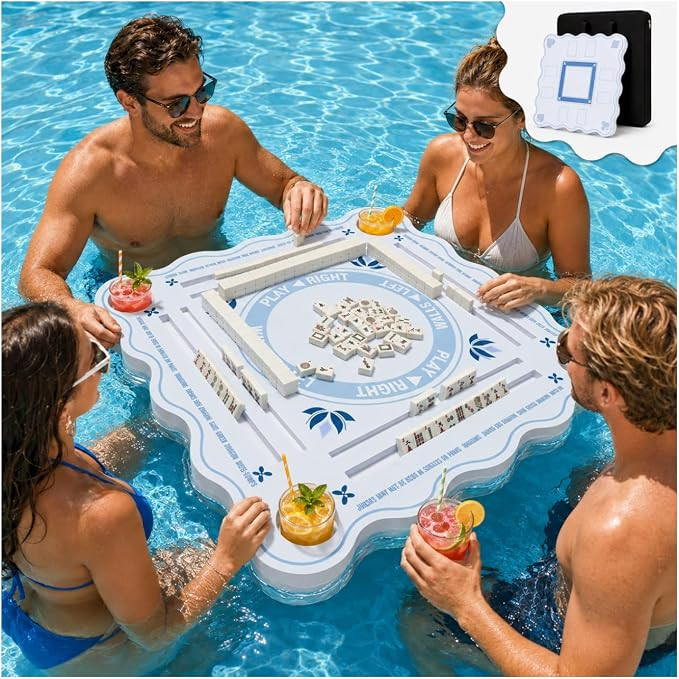 Floating Mahjong Table for Pool, 31.5 Inch EVA Double Sided Pool Mahjong Game Tray with Cup Holde... | Amazon (US)
