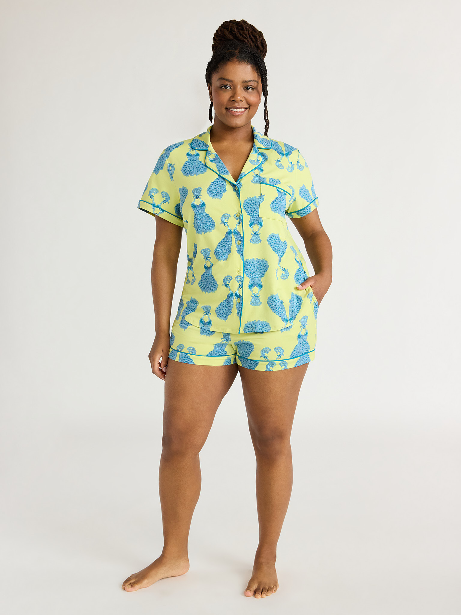 Joyspun Women’s Short Sleeve Notch Collar Top and Shorts Knit Pajama Set, 2-Piece, Sizes S to 3... | Walmart (US)