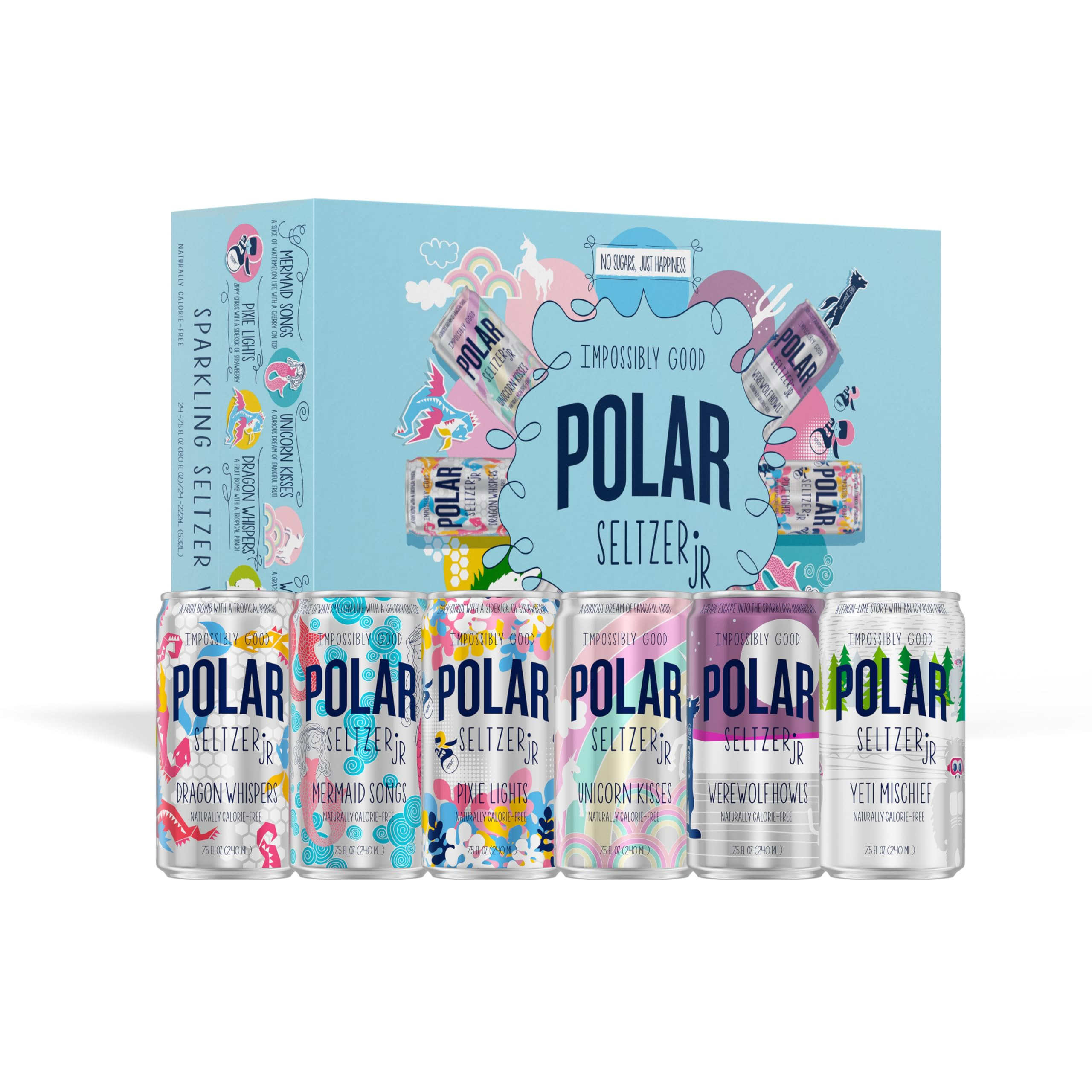 Polar Seltzer Jr Variety Pack, 7.5 fl oz Cans, Pack of 24 Six Flavors, Mini Cans, No Sugar, No Sw... | Amazon (US)