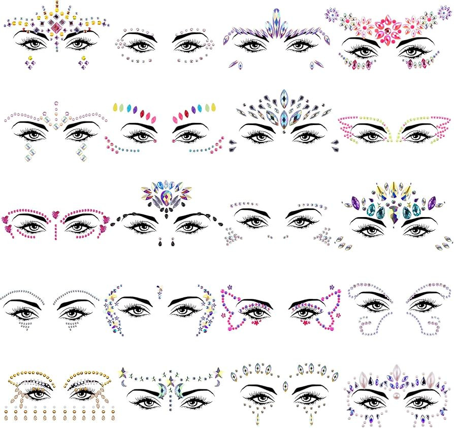 SIQUK 20 Sets Face Jewels Sticker Face Gems Rave Mermaid Face Jewel Rhinstone Face Crystal Sticke... | Amazon (US)